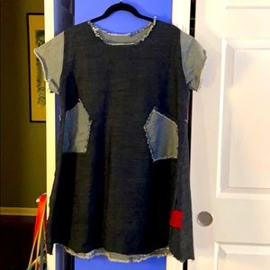 Stretch denim a line dress with pockets